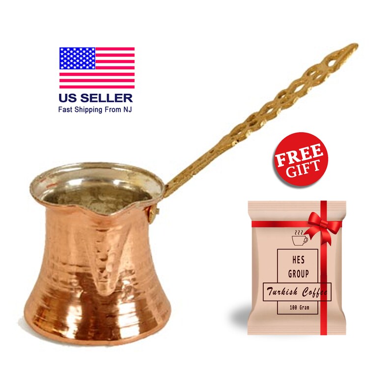 Briki Greek Coffee Pot with Brass Handle Copper Turkish Etsy