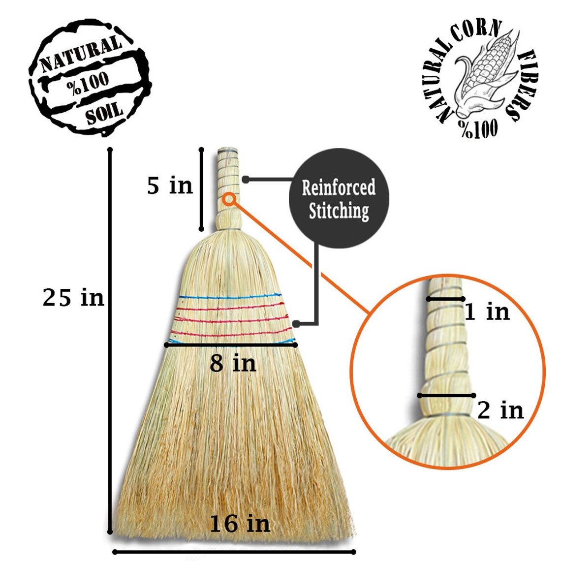 Corn Broom Handheld Heavy Duty Outdoor Broom 100 Natural Etsy