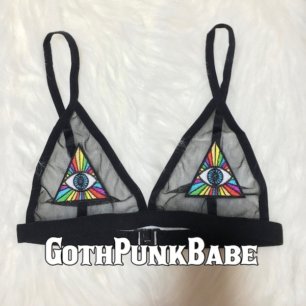 Triangle Eyes Sheer Fishnet Bra. Rave Bra EDM Bra Festival Bra Y2K Bra Pole Dance Bra Sheer Bra Mesh Bra Unpadded Bra Lace Bralette