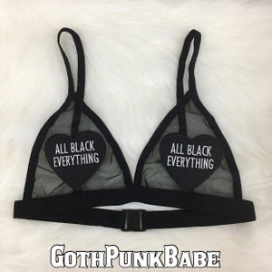 Helsvart hjärta, transparent fisknät-bh. Rave EDM Festival-bh, poledance-bh, Y2K, transparent mesh-bh, ovadderad BH, triangel-bh, spets-bh.