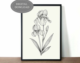 Nursery art and wall decor. Printable digital file personalized birth announcement with Iris flower