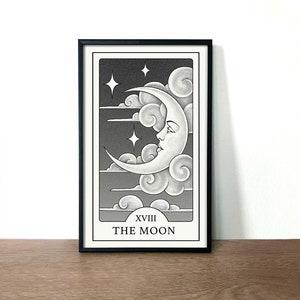 The Moon Tarot Card Printable Instant Download Digital Printable Art Illustration black and white