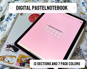 12 Section Pastel Notebook, Digital Notebook , Minimalist Notebook, PDF Notebook,  iPad Notebook, GoodNotes Notebook, Pastel Notebook