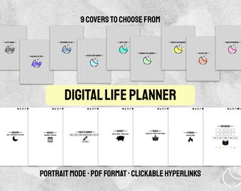 Life Planner, Digital, Portrait mode, GoodNotes Planner, Fitness, Budget, Goals, Vision Board, Weekly Dashboard,Reflection, Pastel Notebook