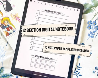 12 Section Notebook, Digital Notebook , Minimalist Notebook, PDF Notebook,  iPad Notebook, GoodNotes Notebook