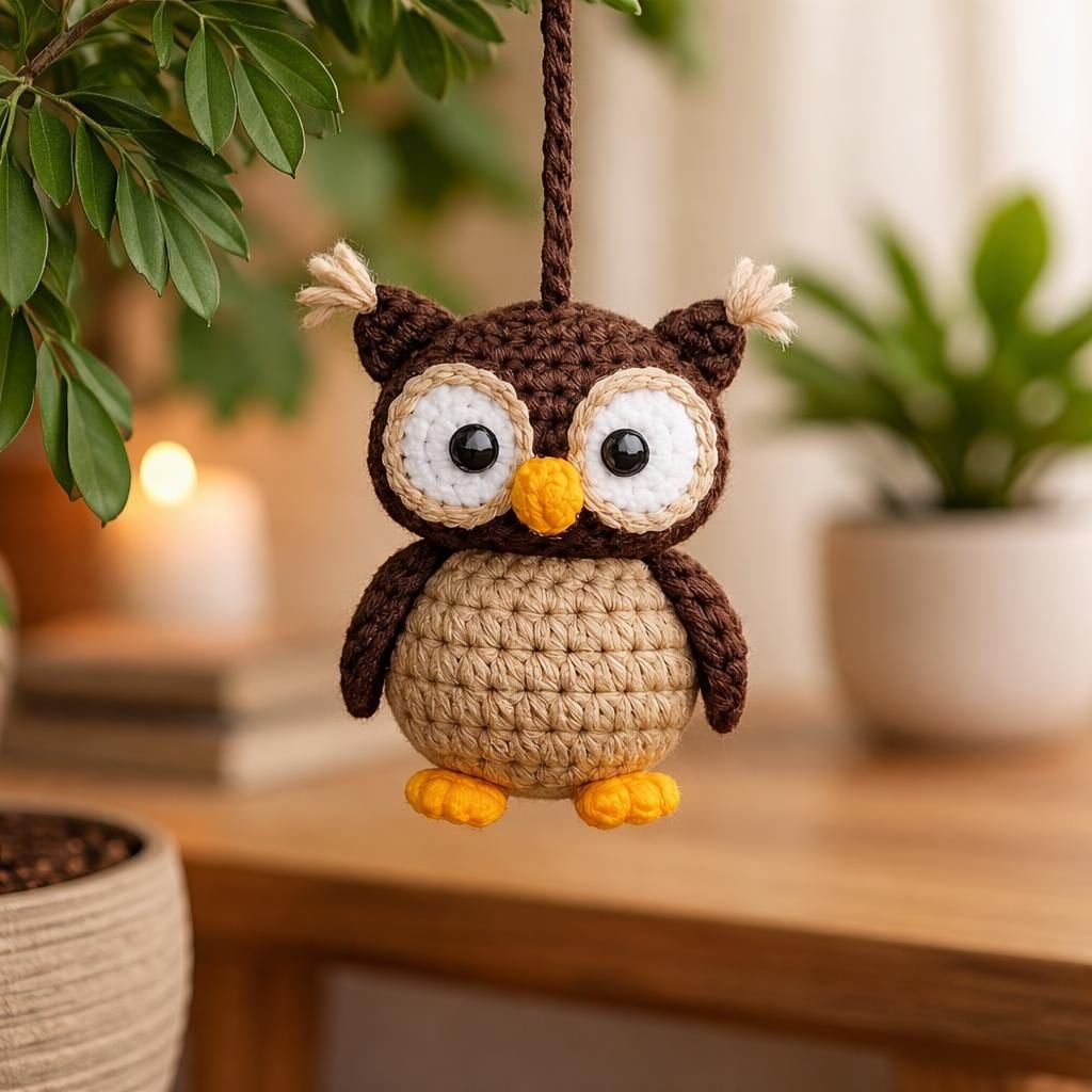 Crochet Owl Ornament Plushie: Velvet Amigurumi Toy, Custom Crochet Bird,