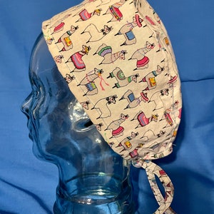 Lively Llamas, Traditional Style Surgical Scrub Cap, Tieback