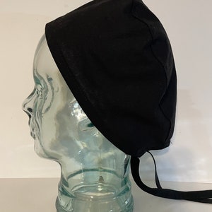 Solid Black Traditional Style Surgical Scrub Cap, Tieback