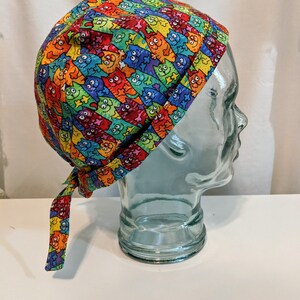 Cats!  Bouffant Style Surgical Scrub or Chemo Cap with Multicolor Cats, Tieback