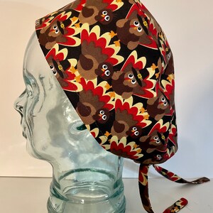 Turkeys!  Traditional Style Surgical Scrub Cap with Happy Turkeys, Tieback