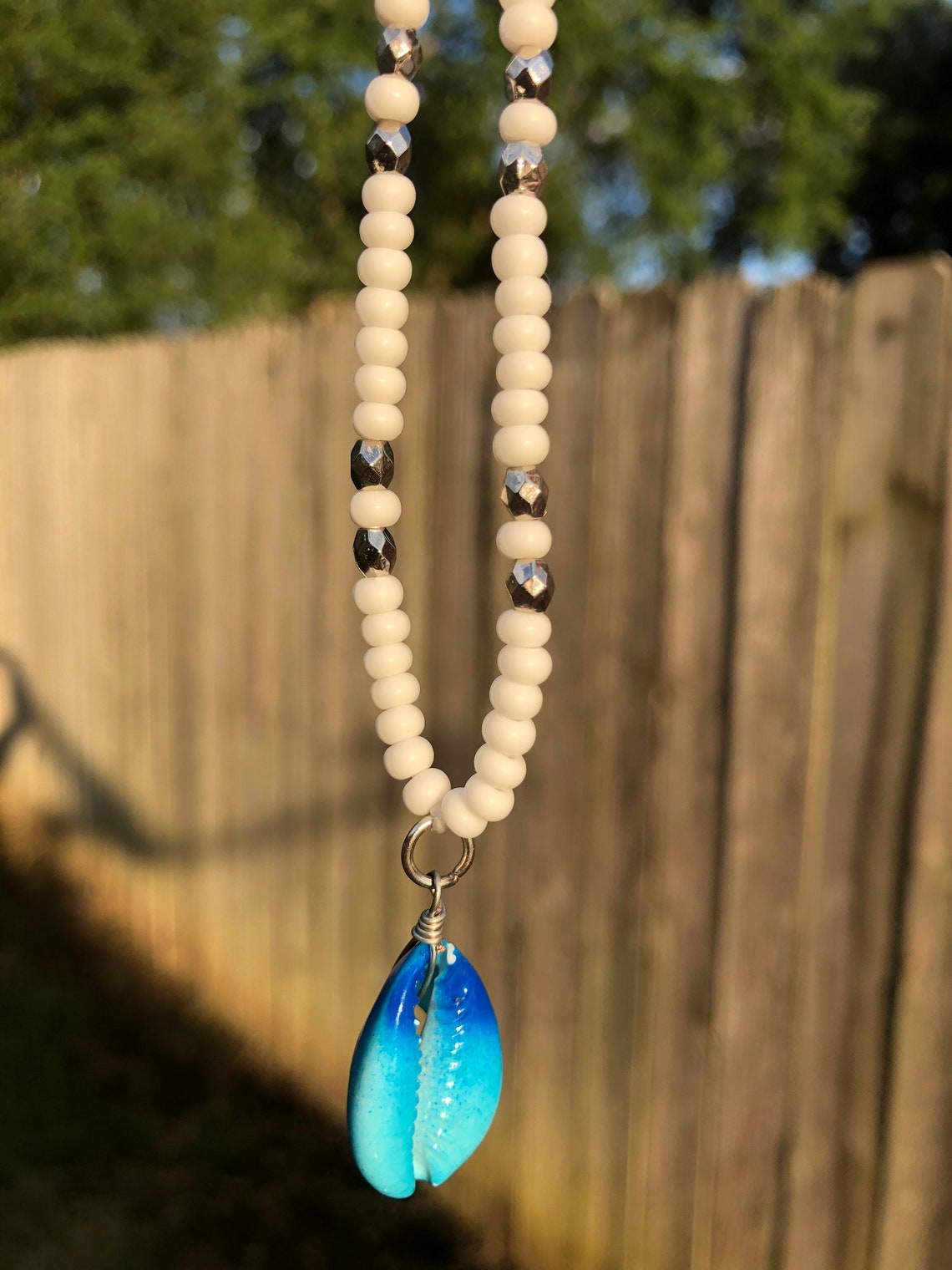 Blue Puka Shell Beaded Necklace - Etsy