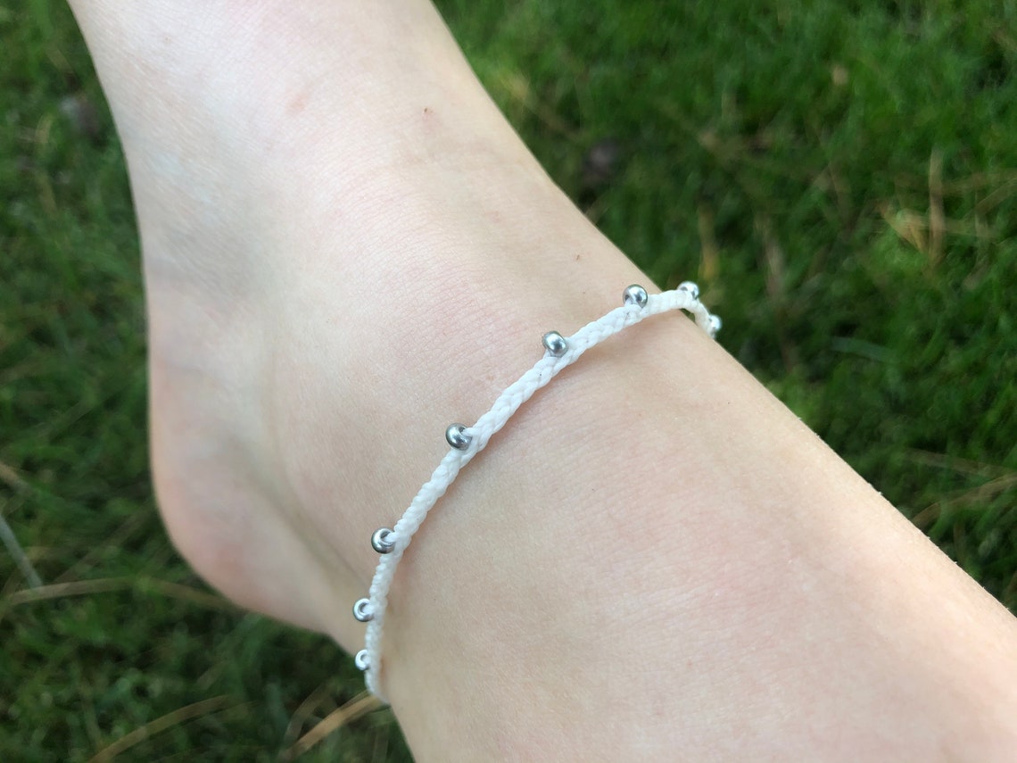 White and Silver/gold Anklet Etsy