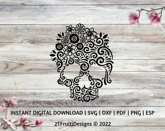 Floral Skull Digital Files | SVG | Dxf | Pdf | Png | Esp