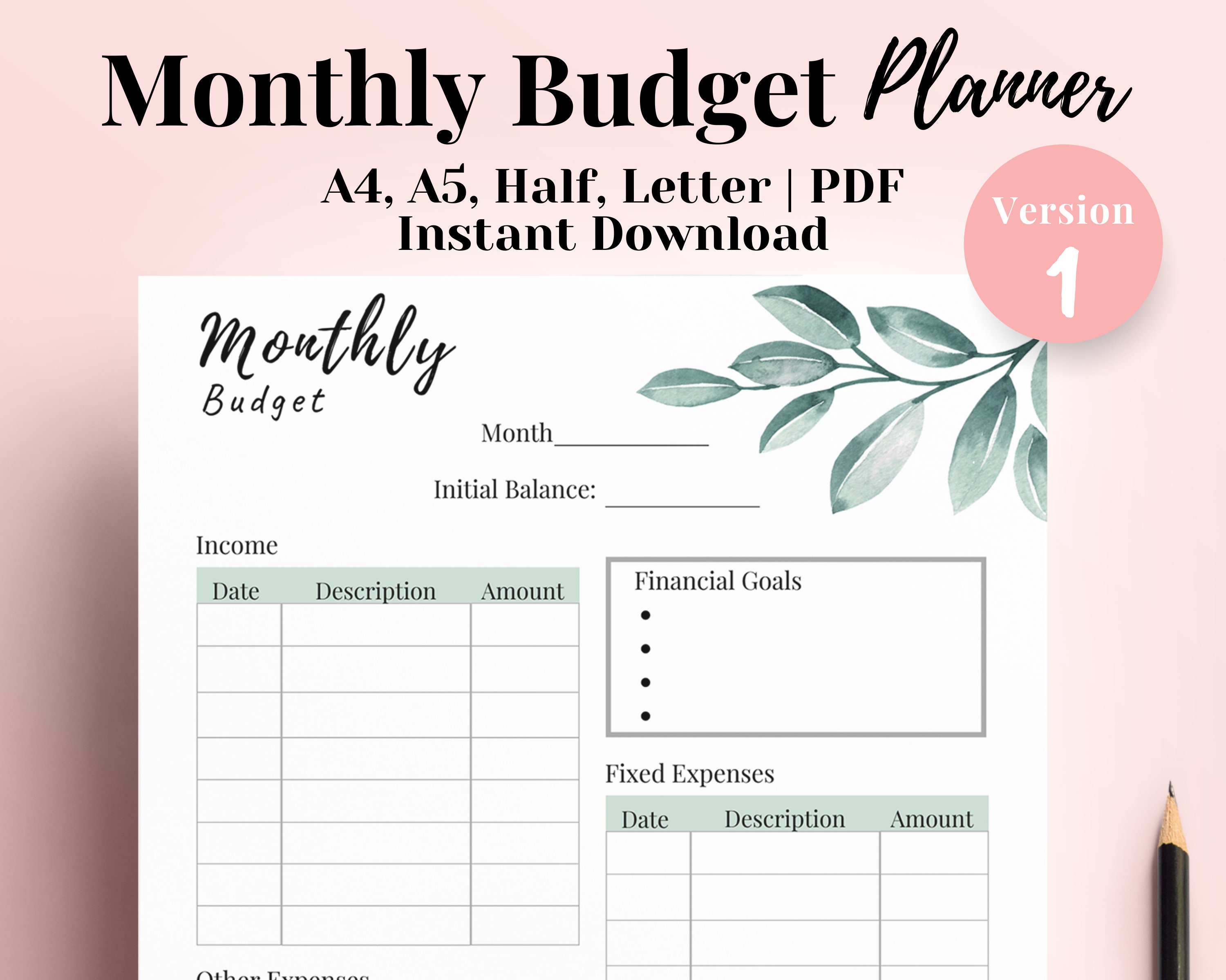 Budget Planner Monthly Budget Printable Budget Template - Etsy