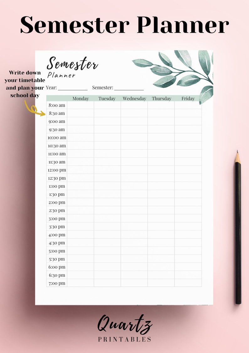 Semester Planner Printable Student Planner Inserts Weekly Etsy
