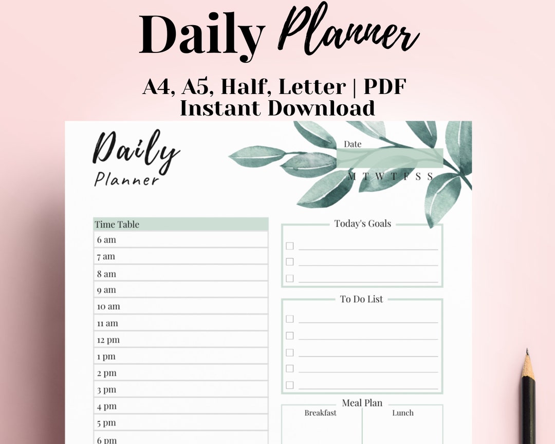 Daily Planner Template Day per Page Planner Printable Daily - Etsy