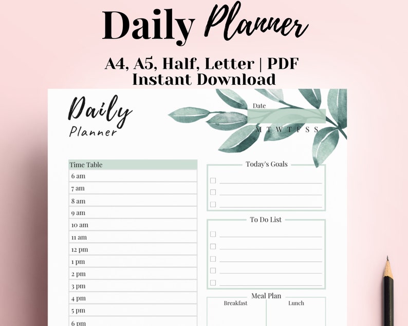 Daily Planner Template Day per Page Planner Printable Daily Etsy