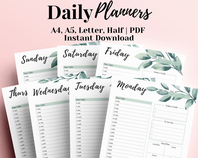 Printable Daily Planner 2021 7 Day Planner Template Daily Etsy