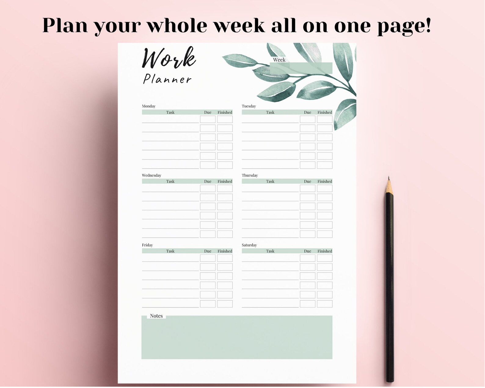 Work Planner Printable Weekly Work Schedule Productivity | Etsy