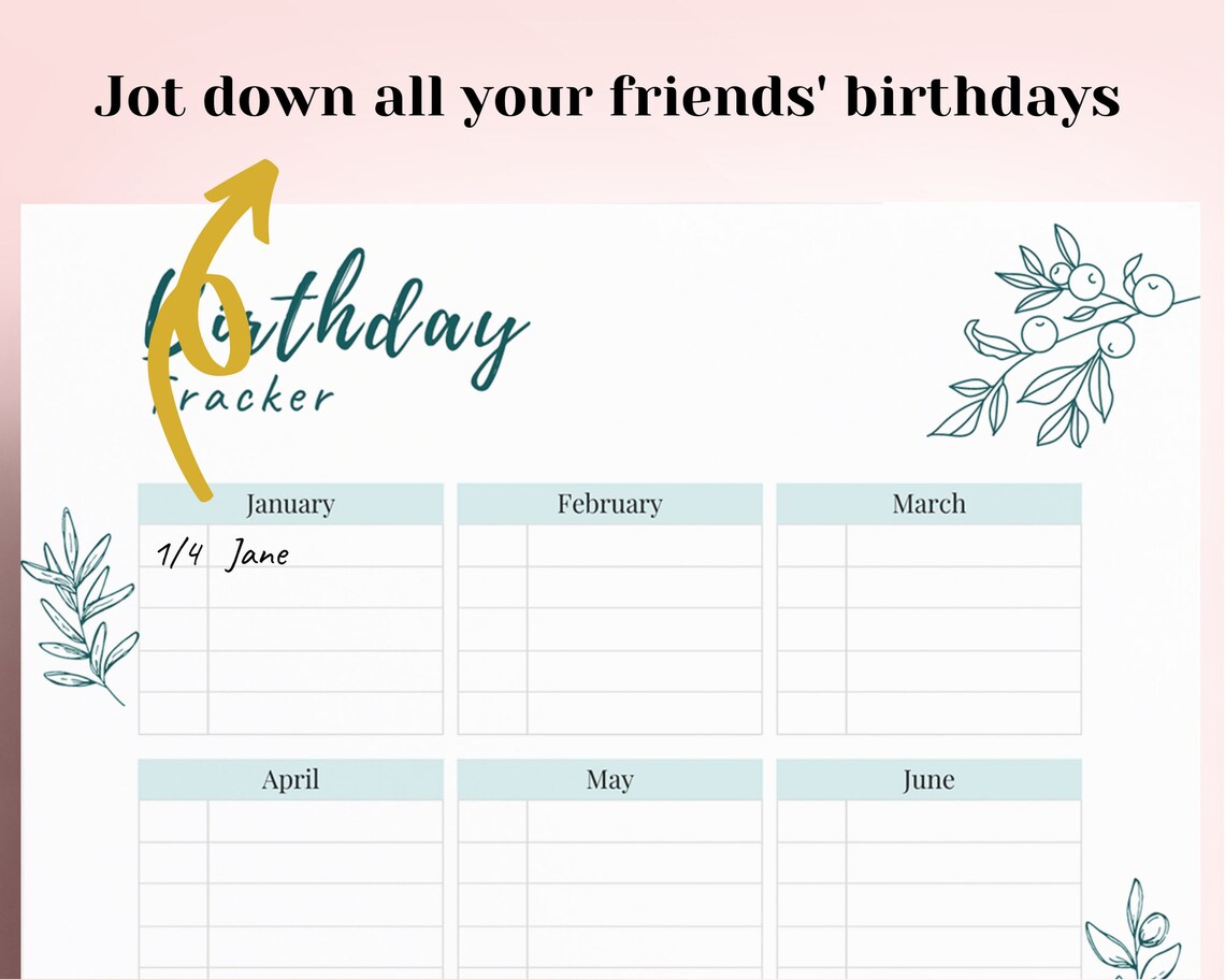 Printable Birthday Tracker Birthday Planner Birthday Log - Etsy Hong Kong