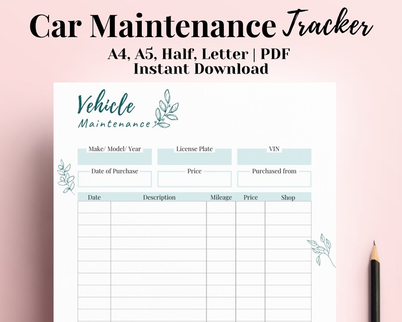 Car Maintenance Log Printable, Vehicle Maintenance, Auto Repairs ...