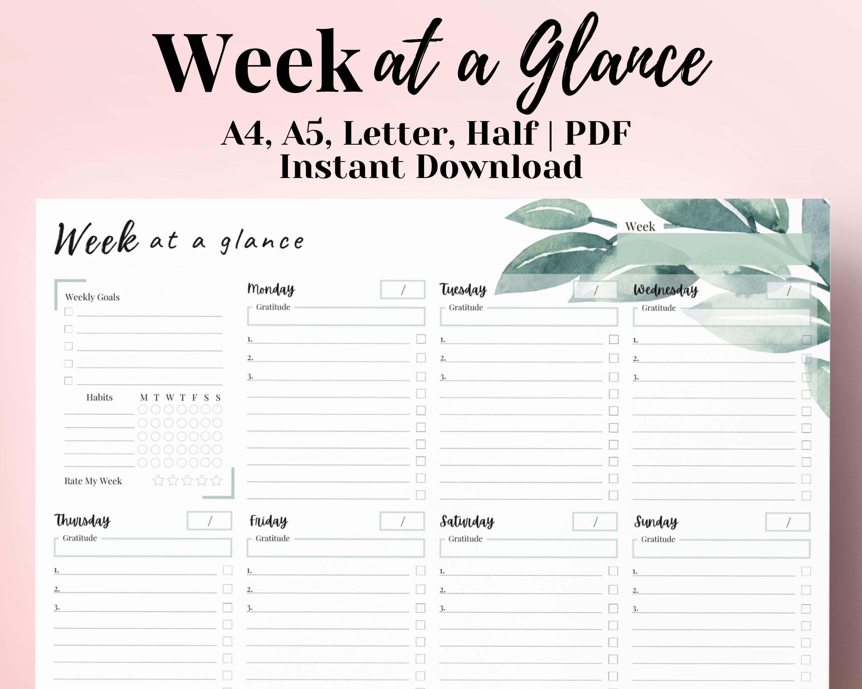 Landscape weekly planner printable weekly planner weekly etsy