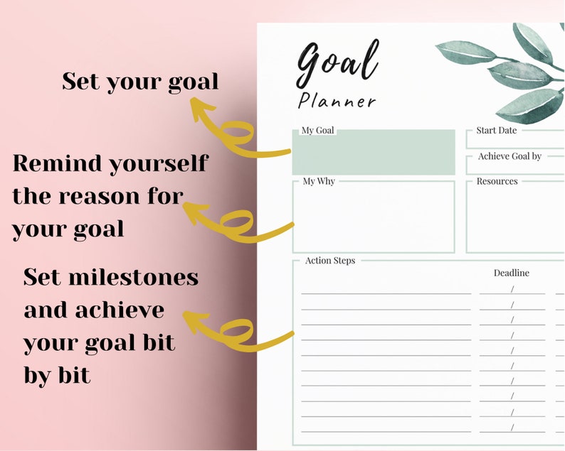 GOAL PLANNER Printable Goal Tracker Project Planner Insert - Etsy Hong Kong