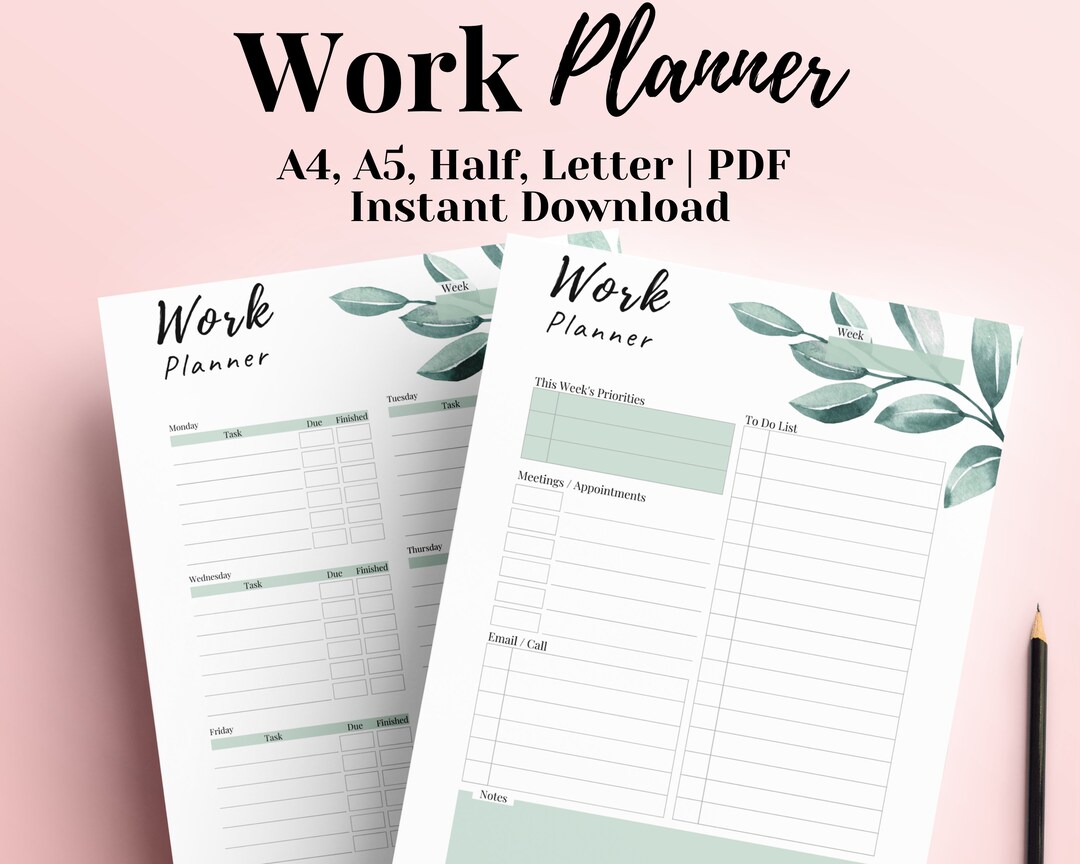 Work Planner Printable, Weekly Work Schedule, Productivity Planner ...