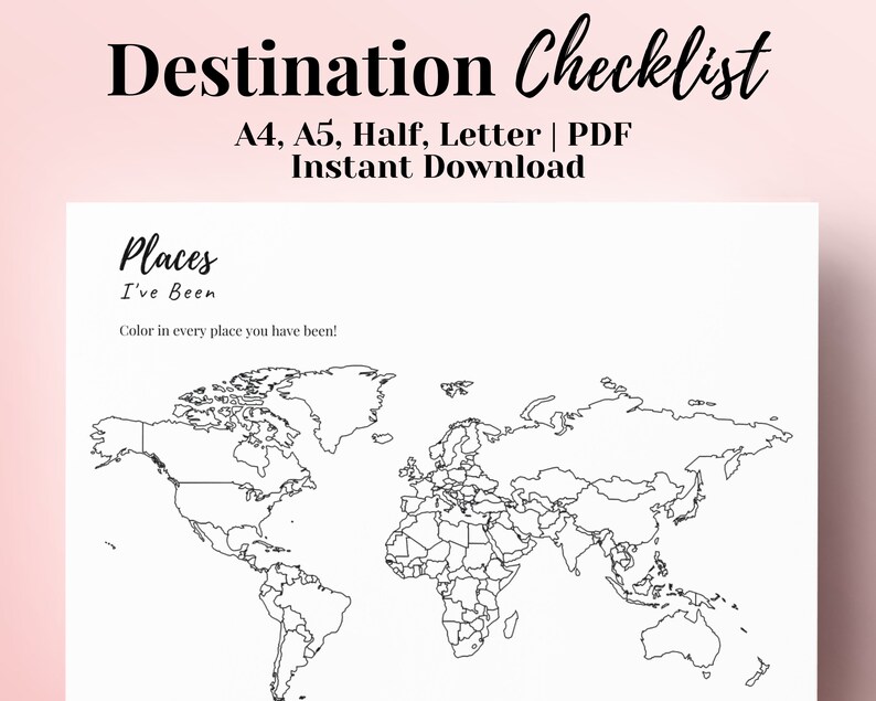 World Map Printable Travel Map World Travelers Map Trip - Etsy