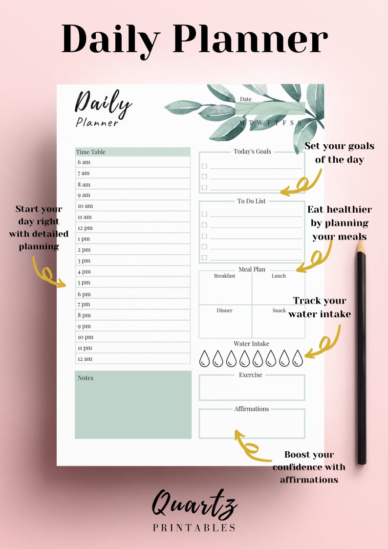 Daily Planner Template Day per Page Planner Printable Daily Etsy