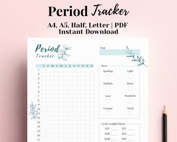 Paper Period Tracker Menstrual Cycle Tracker &amp; Period Calendar A4 A5 US ...