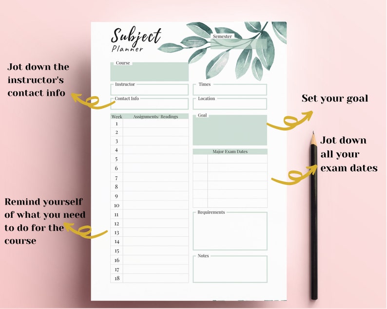 Student Planner Printable Study Planner Undated Academic Etsy