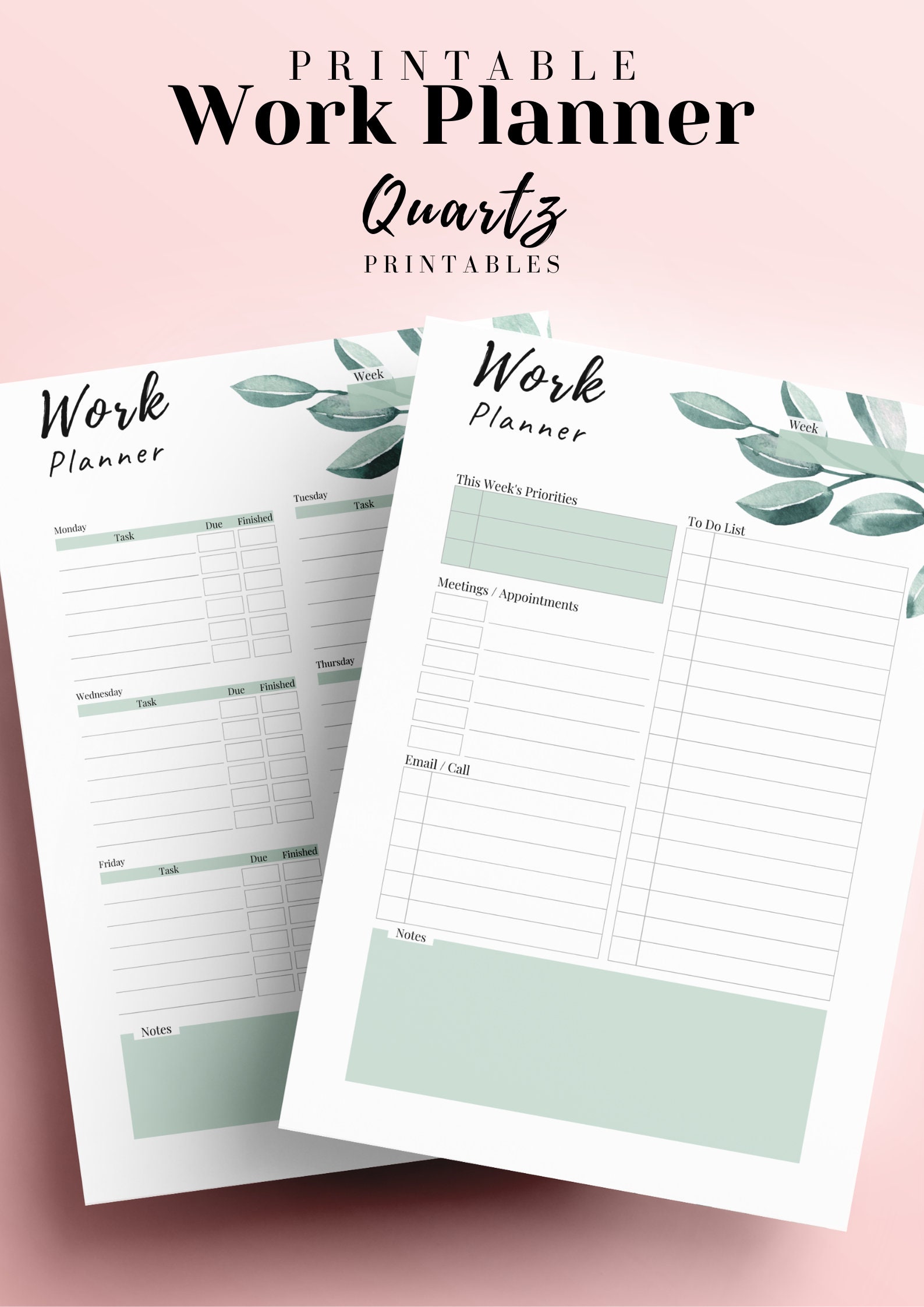 Work Planner Printable Weekly Work Schedule Productivity | Etsy