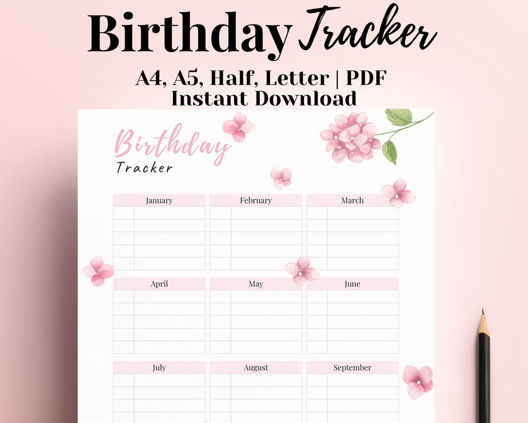 Printable Birthday Tracker, Birthday Planner, Birthday Log, Birthday ...