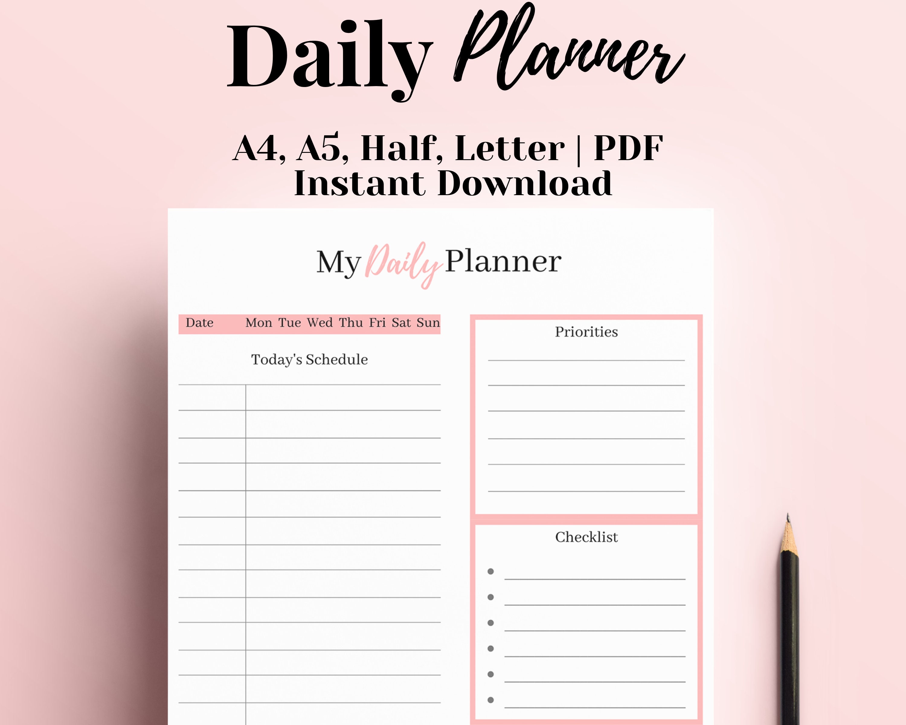 printable daily planner 2020 2021 hourly planner day etsy