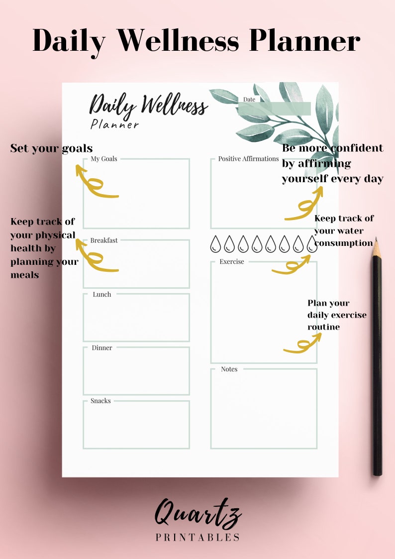 Daily Wellness Planner Daily Planner Printable Wellness - Etsy
