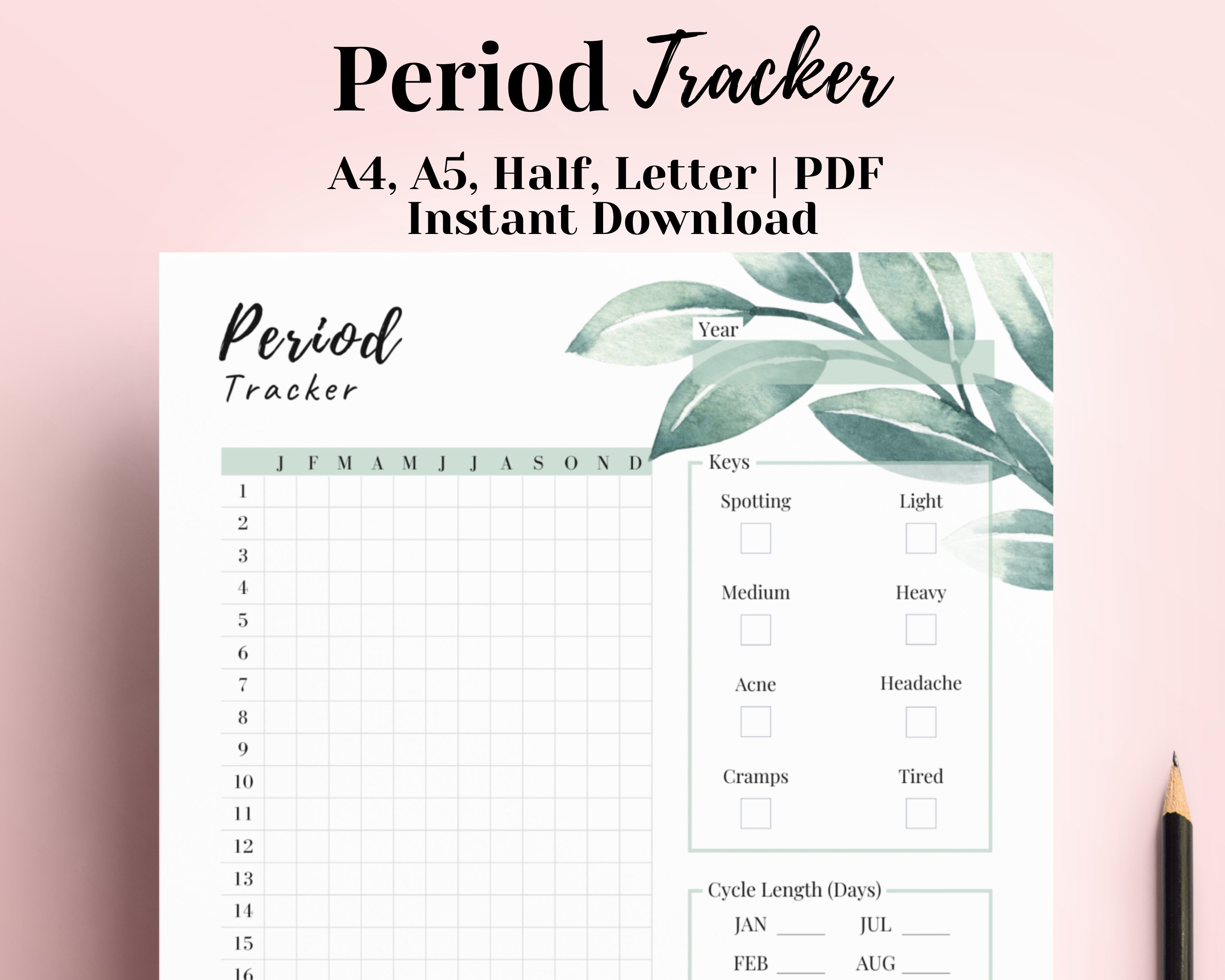 PERIOD TRACKER Printable, Menstrual Cycle Tracker, Period Journal ...