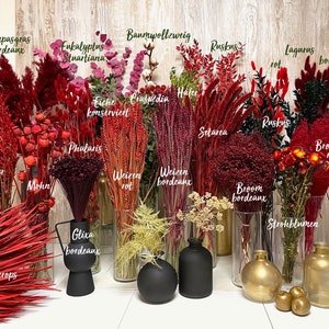Fleurs séchées rouge bordeaux Lagurus Ruskus Phalaris Glixia Broom Eucalyptus fleurs rouges cadeau de mariage décoration de table DIY Noël fête des mères