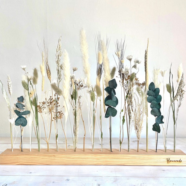 Flower Bar Blumenleiste getrocknete Blumen Trockenblumen weiß Eukalyptus Flowerboard Boho Tischdeko modern Wanddeko Geschenk Weihnachtsdeko