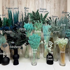 Dried flowers turquoise mint petrol dried preserved flowers Eucalyptus Lagurus Wheat Oats Nigella Phalaris Broom decorative bouquet wedding