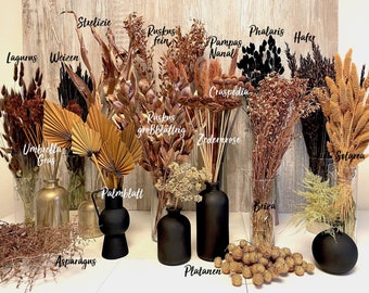 Flores secas marrón albaricoque terracota cobre Craspedia Phalaris Ruscus Lagurus trigo avena decoración primavera Pascua boda hogar deco tonos tierra