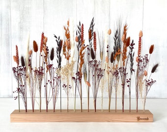 Flowerboard Boho Herbstdeko Trockenblumen terracotta apricot orange braun bordeaux weiß Flowergram Holzleiste Tischdeko Wanddeko Deko Advent