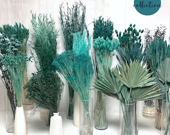 Flores secas turquesa verde gasolina ramo de flores secas DIY set decoración turquesa decoración de mesa decoración de boda corona de adviento decoración navideña moderna flores