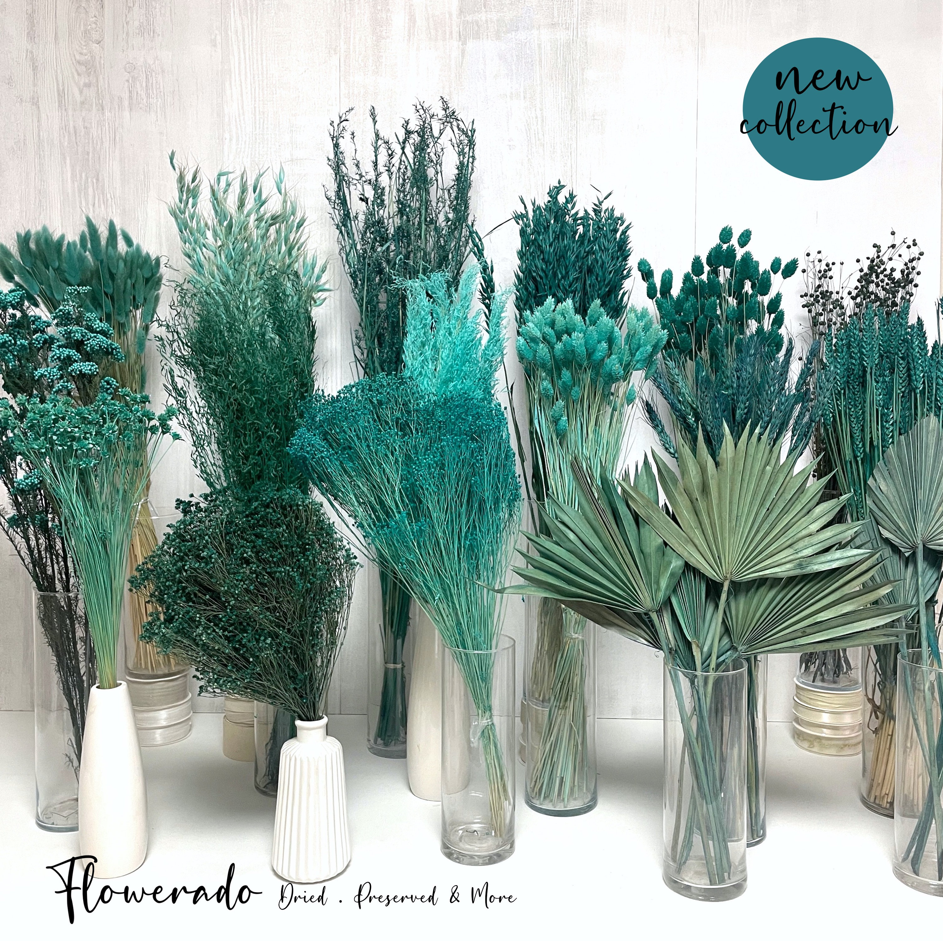 Trockenblumen türkis grün petrol Trockenblumenstrauß DIY Set Deko türkis Tischdeko Hochzeitsdeko Adventskranz modern Weihnachtsdeko Blumen