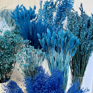 Trockenblumen blau hellblaue Blumen Trockenblumenstrauß Deko blau Tischdeko Taufe Hochzeitsdeko Adventskranz Hortensien Flachs Weizen Hafer Bild 8