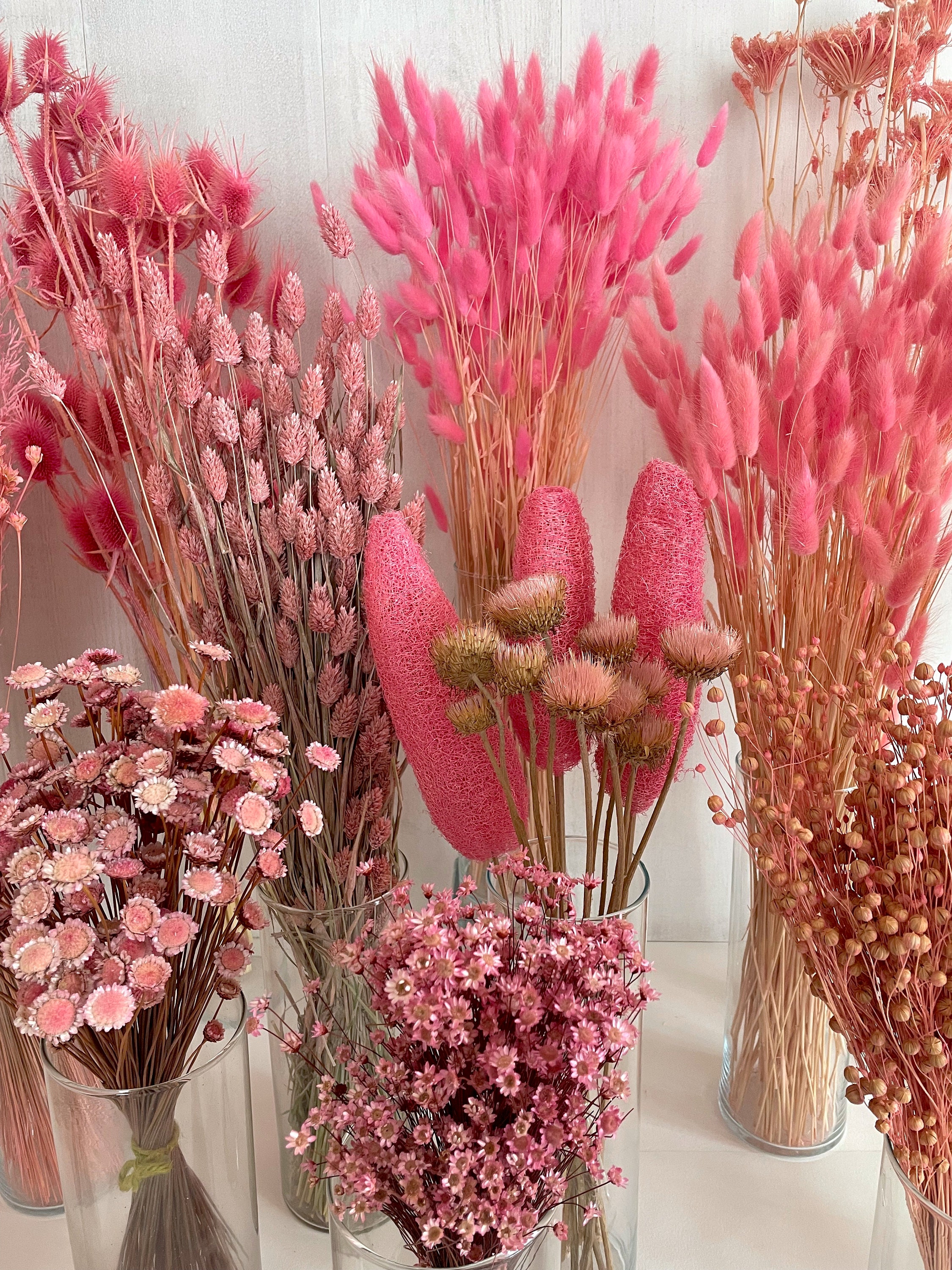 Rosa Trockenblumen Trockenblumenstrauß Trockenblumenkranz DIY Deko Geburtstag Hochzeitsdeko rosa Blumen Adventskranz Geschenk für Sie Taufe