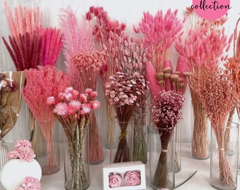 Flores secas rosas, ramo de flores secas, corona de flores secas, decoración DIY, cumpleaños, decoración de boda, flores rosas, corona de Adviento, regalo para ella, bautizo