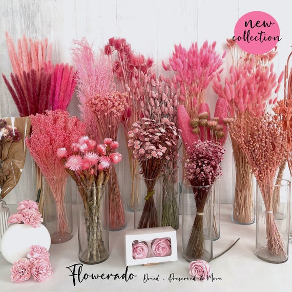 Rosa Trockenblumen Trockenblumenstrauß Trockenblumenkranz DIY Deko Geburtstag Hochzeitsdeko rosa Blumen Adventskranz Geschenk für Sie Taufe