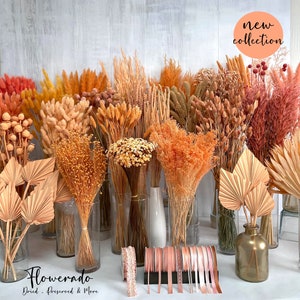 Trockenblumen apricot orange Blumen Tischdeko Hochzeitsdeko Brautstrauß Hochzeit Einladung DIY Deko Frühling Osterdeko Trockenblumenstrauß