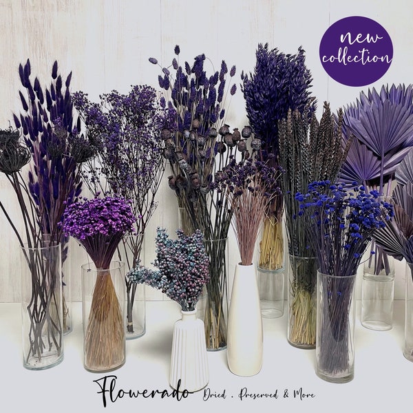 Lila Blumen Trockenblumen Deko violett Trockenblumenstrauß Herbst Halloween Tischdeko Winterhochzeit DIY Geschenk Geburtstag Weihnachten